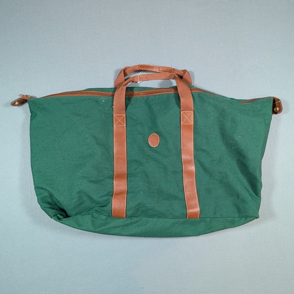 Polo Ralph Lauren Duffle Bag Large Green Canvas Weekend Travel Bag